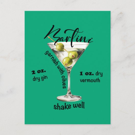 Klassieke Martini Recept Cocktail Bar Art Briefkaart (Voorkant)