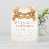 Klassieke Masker Gouden Glitter Quinceanera Kaart (Staand voorkant)