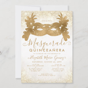 Klassieke Masker Gouden Glitter Quinceanera Kaart
