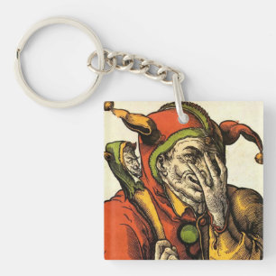 Klassieke medieval Joker, Jester of Fool. Vintage. Sleutelhanger
