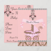 Klassieke MEISJE BABY Shower UITNODIGINGEN Damask (Voorkant / Achterkant)