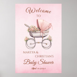 Klassieke Meisje Roze Baby Shower Welkom Poster