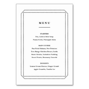 Klassieke menu, trouwreceptie kaart