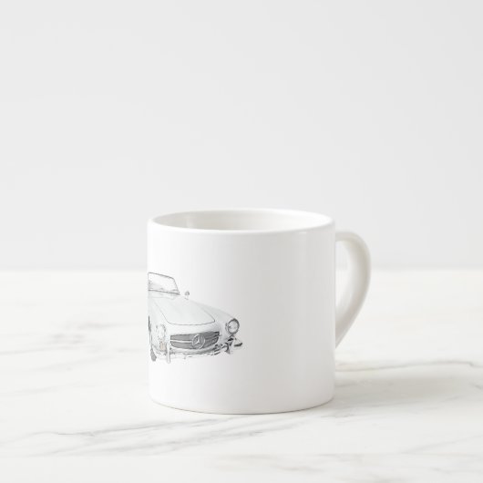 Klassieke Mercedes Convertible Black en White Espresso Kop (Voorkant rechts)