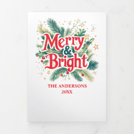 Klassieke Merry and Bright Eenvoudige Multi Foto  Drieluik Wenskaart