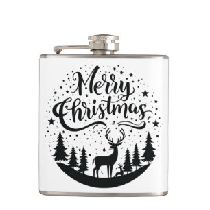 Klassieke Merry Christmas Deer en Tree Design Art Heupfles