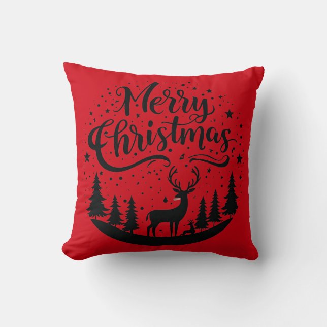 Klassieke Merry Christmas Deer en Tree Design Art Kussen (Voorkant)
