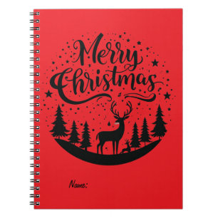 Klassieke Merry Christmas Deer en Tree Design Art Notitieboek