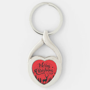 Klassieke Merry Christmas Deer en Tree Design Art Sleutelhanger