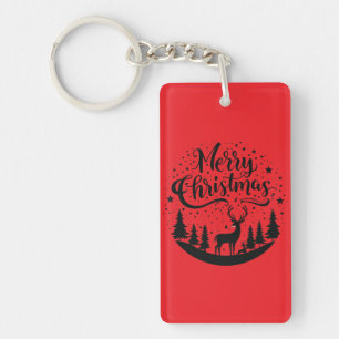 Klassieke Merry Christmas Deer en Tree Design Art Sleutelhanger