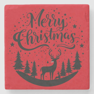Klassieke Merry Christmas Deer en Tree Design Art Stenen Onderzetter