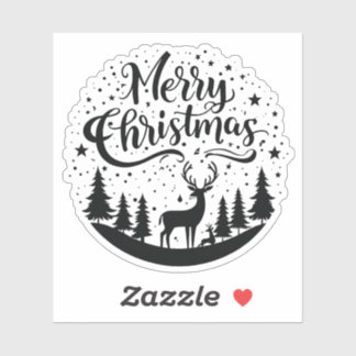 Klassieke Merry Christmas Deer en Tree Design Art Sticker