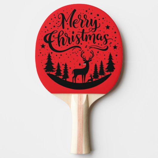 Klassieke Merry Christmas Deer en Tree Design Art Tafeltennisbatje (Voorkant)