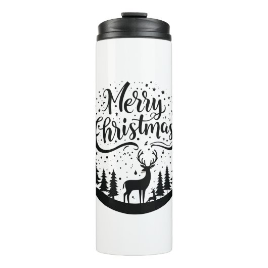 Klassieke Merry Christmas Deer en Tree Design Art Thermosbeker (Voorkant)