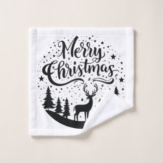 Klassieke Merry Christmas Deer en Tree Design Art Washandje