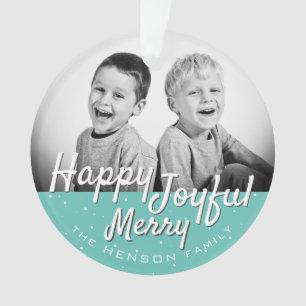 Klassieke Merry Happy Jolly Script Foto Kerstmis Ornament