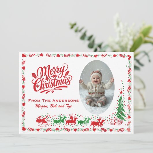 Klassieke Mid-Century Custom Foto Kerstmis Feestdagenkaart (Staand voorkant)