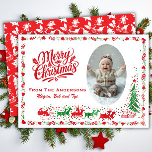 Klassieke Mid-Century Custom Foto Kerstmis Feestdagenkaart