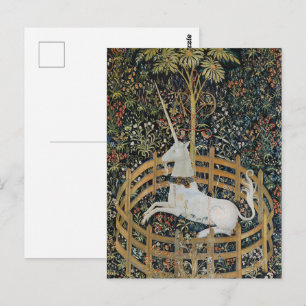 Klassieke middeleeuwse kunst van een eenhoorn in g briefkaart