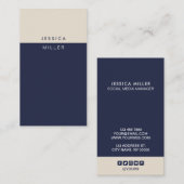Klassieke midnight Blue en beige SocialMedia Verti Visitekaartje (Voorkant / Achterkant)