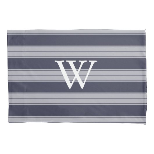 Klassieke Midnight Grey & Grey Stripes White Initi Kussensloop (Voorkant)