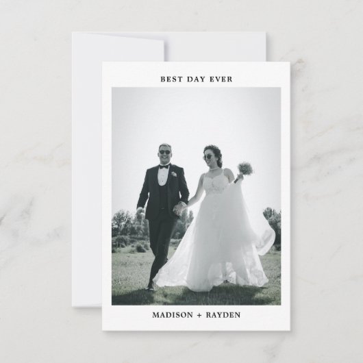 Klassieke Minimaal Typography Foto Bruiloft Bedankkaart (Voorkant)