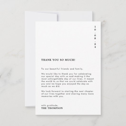 Klassieke Minimaal Typography Foto Bruiloft Bedankkaart (Achterkant)