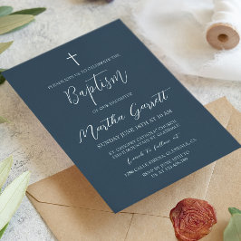 Klassieke Minimaal Wit Blauw Meisje Doop Kaart