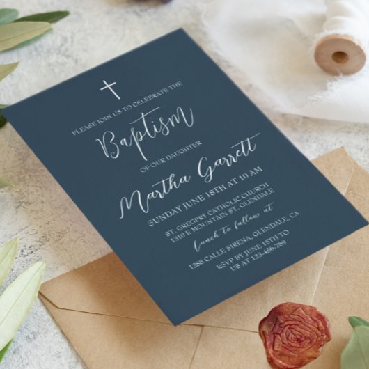 Klassieke Minimaal Wit Blauw Meisje Doop Kaart