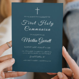 Klassieke Minimal Blue Boy Eerste Heilige Communie Kaart