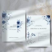 Klassieke Minimal Blue Floral Wedding Kaart