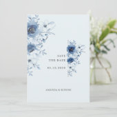Klassieke Minimal Blue Floral Wedding Kaart (Staand voorkant)