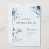 Klassieke Minimal Blue Floral Wedding Kaart (Achterkant)