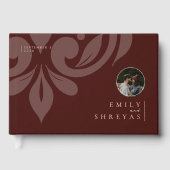Klassieke Minimal Damask Mahogany Fotobruiloft Gastenboek (Voorkant)
