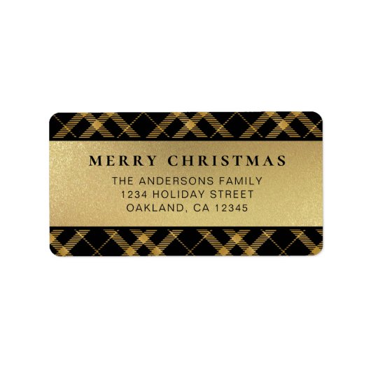 Klassieke Minimal Gold Buffalo Plaid Kerstmis Etiket (Voorkant)