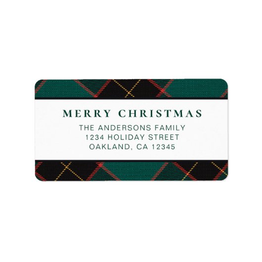 Klassieke Minimal Green Buffalo Plaid Kerstmis Etiket (Voorkant)