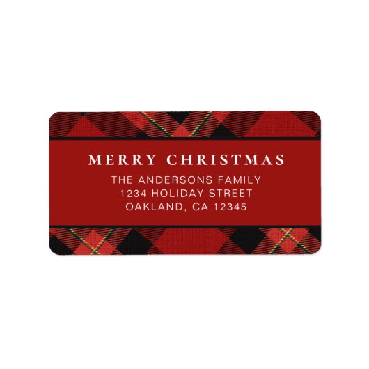 Klassieke Minimal Red Buffalo Plaid Vrolijk Kerstf Etiket (Voorkant)