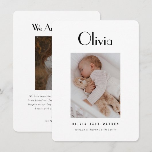 Klassieke minimale aankondiging van de geboorte va (Voorkant / Achterkant)