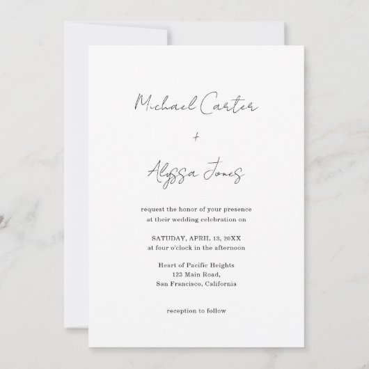 Klassieke minimale foto handschrift script bruilof kaart (Achterkant)