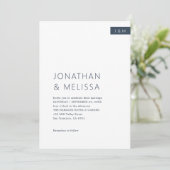 Klassieke minimale marine blauw & wit monogram bru kaart (Staand voorkant)