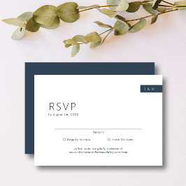 Klassieke minimale marine blauw & wit monogram bru RSVP kaartje