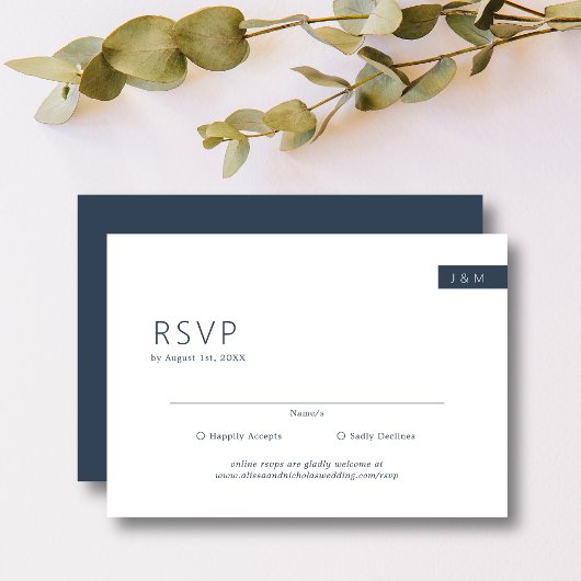 Klassieke minimale marine blauw & wit monogram bru RSVP kaartje