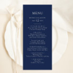 Klassieke minimale marine blauw | Zilverweddenscha Menu<br><div class="desc">Deze klassieke minimale marineblauw | Het menu van het zilveren trouwdiner is geweldig voor een eenvoudige moderne romantische en elegante bruiloft. Het donkerblauw kleurenpalet en de minimale typografie geven het een klare, formele aanraking. Het ontwerp is flexibel, perfect voor een standaard hedendaagse avond, lente, herfst, zomer, of winterbruiloft. Houd het...</div>