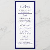 Klassieke minimale marineblauwe bruiloft menu (Voorkant)