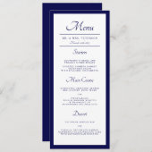 Klassieke minimale marineblauwe bruiloft menu (Voorkant / Achterkant)