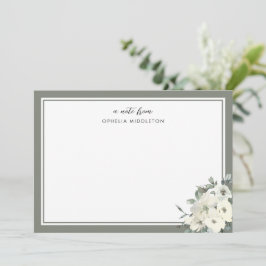 Klassieke Minimale Olijfgroene Rand Bloem Notitiekaartje
