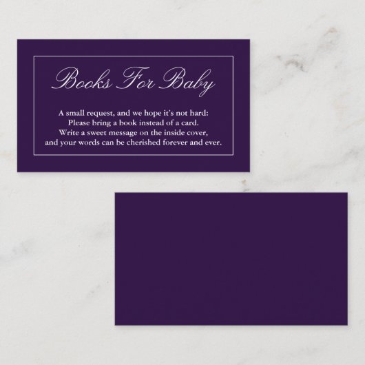 Klassieke, minimale Paarse boeken voor Baby Informatiekaartje (Voorkant / Achterkant)