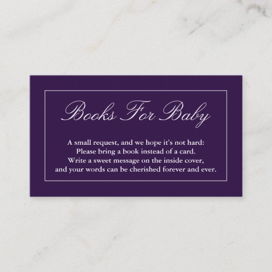 Klassieke, minimale Paarse boeken voor Baby Informatiekaartje (Voorkant)