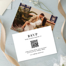 Klassieke Minimale Typografie QR Code Foto Bruilof RSVP Kaartje