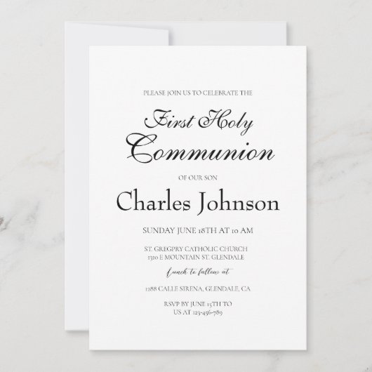 Klassieke Minimale Witte Jongen Eerste Heilige Com Kaart (Voorkant)